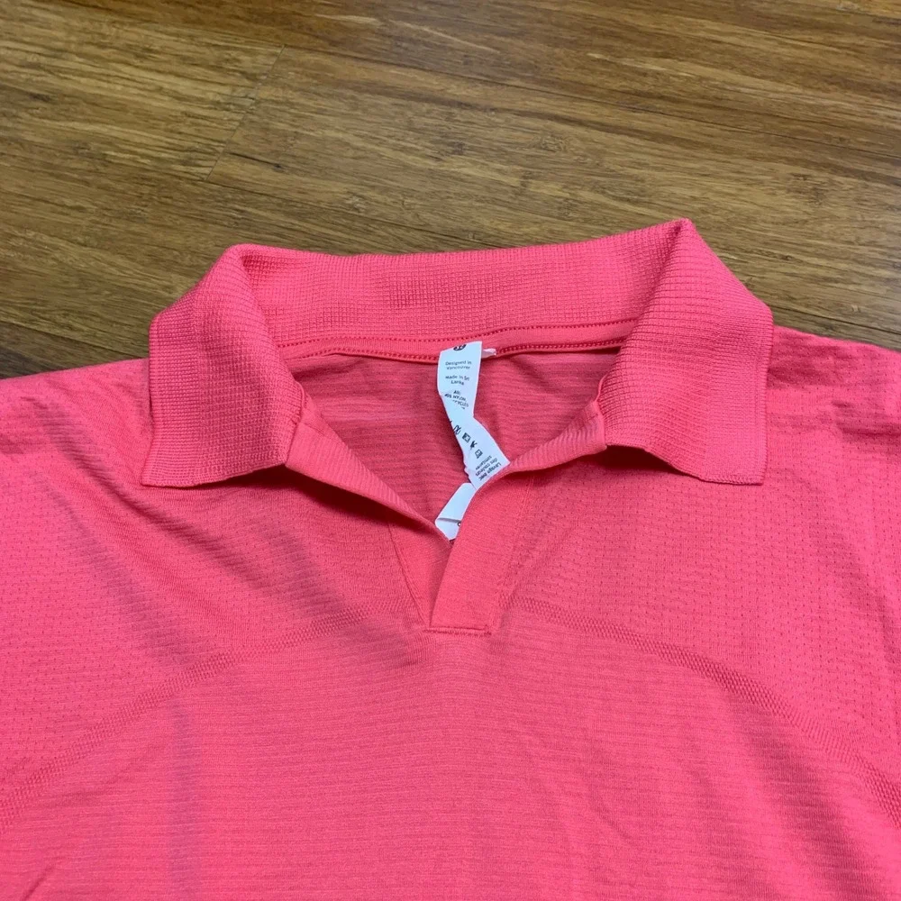 Lululemon Womens Polo Shirt Size 6 Short Sleeve Coral Activewear Top Cropped Tee